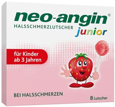 neo-angin Junior Halsschmerzlutscher mit leckerem Erdbeergeschmack | lindert Halsschmerzen & beruhigt die gereizte Schleimhaut | für Kinder ab 3 Jahren | Lutscher mit Isländisch Moos | 8 Stück