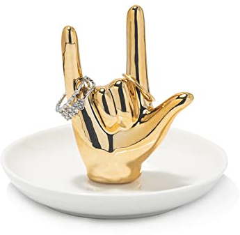 I LOVE YOU Hand Ring Holder Ring Dish Ceramic Jewelry Holder Dish Trinket tray for Rings Earrings Necklace Organizer, Engagement Wedding Ring Holder, Christmas Birthday Gifts