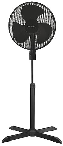 CRAZYCHIC - Ventilateur de Table Pied Silencieux - Puissant 55W - Diamètre 40 CM - 3 Vitesses - Ventilateur Electrique Oscillation Automatique - Tête Inclinable (Ventilateur sol noir)