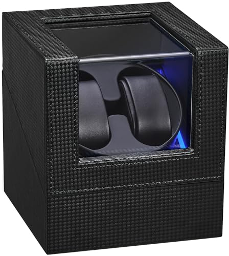 ANWBROAD Double Watch Winder for Automatic Watches Watch Rotator with Super Quiet Motor Flexible Pillows LED Backlight Turner Shaker 5 Modes Battery or USB Upgraded JWW001B