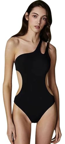 HSAJS Maillots Une Pièce Femme Asymétrique Sculptant Maillot de Bain Cupshe Push up Découpe Latérale Swimsuit Amincissant Gainant Élégant Beachwear Plage