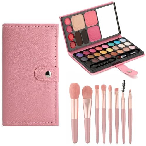 Kinderschminke Set Mädchen, Make-up-Set für Kinder, 33 Farben, Kinder Lidschatten mit 8 Pinsel, Kosmetik Spielzeug Geschenk für Bühne, Halloween, Party, Geburtstag A