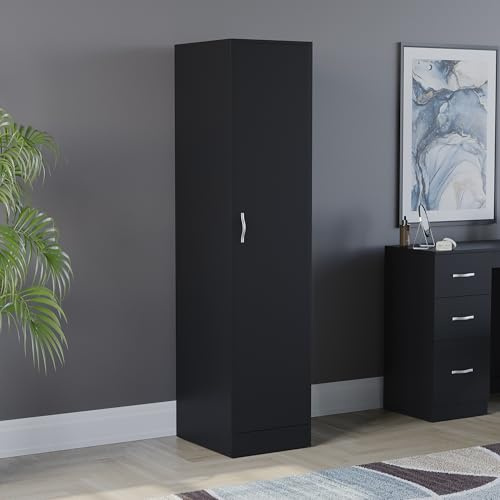 Vida Designs Riano 1 Door Wardrobe | Black | Bedroom Furniture | 170H x 40W x 53D cm | with Shelf & Hanging Rail | Large Capacity Storage