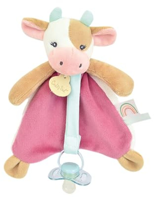 Baby NAT' - Doudou Attache-Sucette Pistache la Vache 17 cm - Premier Doudou Bébé avec Attache Tétine Naissance - Peluche Pratique et Compagnon Rassurant Jour et Nuit - Idée Cadeau Bébé - BN6022