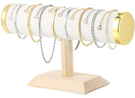 Huiguli Bracelet Holder, Beige Velvet Bracelet Stand Display, T Shape Bar Bangle Holder For Jewelry Bracelet Watch Bangle Anklet, 23 x 13.5 x 5 cm