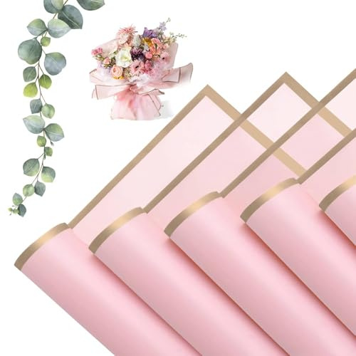 MtnLaur Blomsterpapper 20 Ark, Vattentätt Blomster Papper, Presentpapper Blomster Inpapper med Guld Kant, Inpapper för DIY Pysselprojekt Bröllops Födelsedagspresenter (rosa)