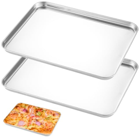 2 Stück Backblech Edelstahl Grillschale Kuchenblech 26,5 X 20,5 X 1,2 cm, Kuchenblech Edelstahl Rechteckig, Hitzebeständig, Leicht zu Reinigen, zum Backen, Braten und Servieren Von Speisen Geeignet
