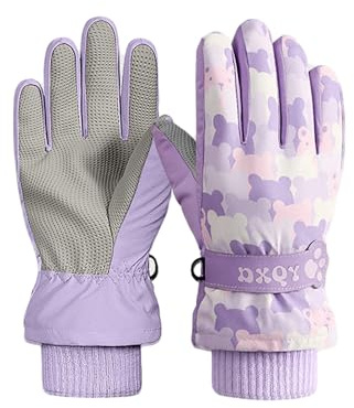 QKURT Guantes de esquí de Invierno para niños Estampado de Oso, Antideslizantes, de Poliuretano, para Trineo, Snowboard, Patinaje, Resistentes al Viento, para Nieve y Clima frío, de 2 a 8 años.