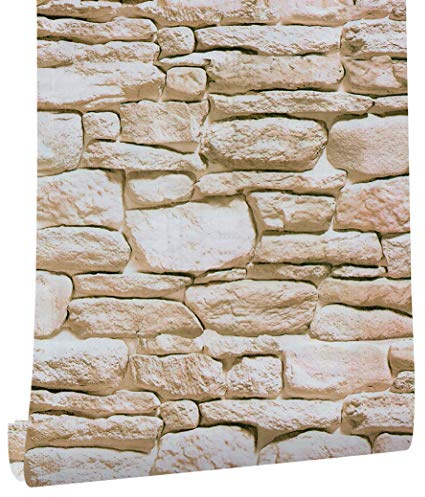 ANBILILA Papel Tapiz Autoadhesivo de Roca, 44.5x1000CM Piedra de Ladrillo Autoadhesivo de Vinilo Fondos de Pantalla Impermeable Rollo de Decoración de Paredes para Paredes Decorativas