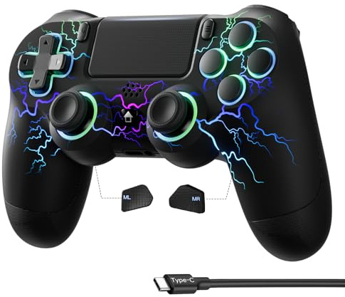 Generico Upgrade Controller per PS4, Controller Bluetooth per PS4/ PC, Porta Type-C, Pulsanti Posteriori, con Hall Joystick, 1000mAh Batteria, Turbo, Vibrazione, Design Ergonomico Antiscivolo