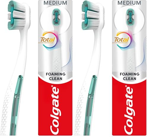 Colgate Total Foaming Clean Medium Manual Toothbrush - Helps Fight The Root Cause of Common Oral Health Issues¹ - for Deeper² Toothpaste delivery - reaches Deeper² Along gumline and Between Teeth