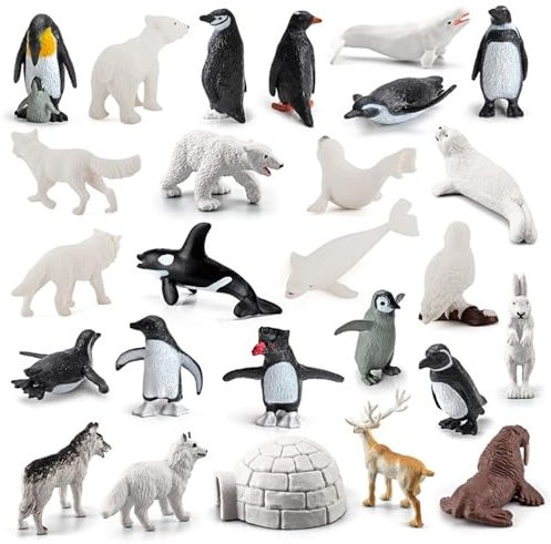 Jorzer Figuras de Animales Polares para niños 26 unids/Set Figuras de Animales Polares de plástico realistas Juguetes de pequeños para niños educación temprana cumpleaños Cupcake Topper Juguete.