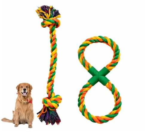 2-Pack Heavy Duty Dog Rope Toys for Large Dogs, Double Knot Rope and Figure-8 Rope Toy, Indestructible Chew & Tug Toys, Teeth Cleaning Cotton Rope Set (2-Pack Set)