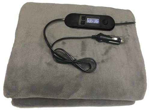 Couverture Chauffante 12V pour Voiture – Couverture Chauffante Portable avec Prise -Cigare pour Voyage, Camping-Car et Bateau | 4 Réglages de Température, Polaire Hypoallergénique
