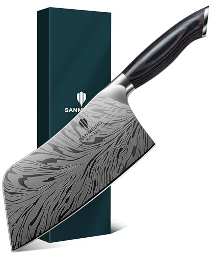 SANMEIHO Coltello da Cucina Professionale 18 cm - Acciaio Giapponese a Polvere 63 HRC - Mannaia da Cucina con Lama a 12° e Manico in Pakkawood - Coltelli Multiuso per Carne, Pesce e Verdure