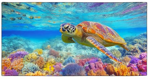 Violetpos Sea Turtle Coral Reef Beach Towel, Extra Large 180x90 cm 250GSM Microfibre, Sand Free Quick Dry, Ideal Vacation Gifts with Carry Bag for Pool Cruise Camping