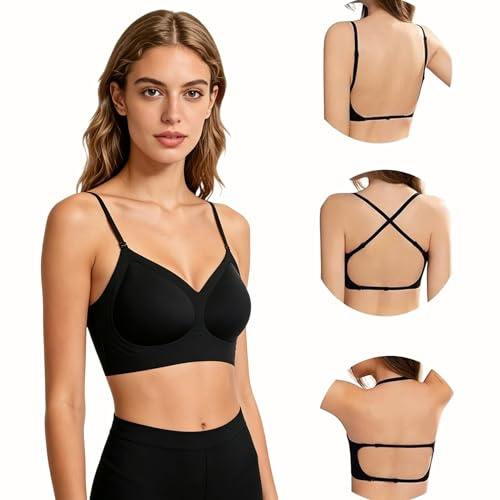 Bras for Women Backless Bra Seamless Wireless Multiway Adjustable Straps Convertible Halter Neck Low Back Bra, Comfort Non Wired Bras for Womens UK, Ladies Bralette for Summer Dresses Wedding Party