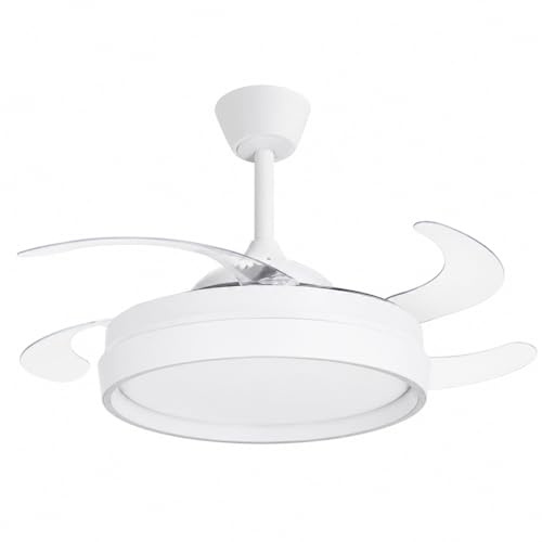 Ventilador de Techo con Luz LED 40W+40W Motor DC, 5900lm, Ultra Silencio 4 Aspas retráctiles, Mando a Distancia, 6 Velocidades, Temporizador 1/2/4H,3 Tonos 3500K/4000K/6500K, Función Verano/Invierno