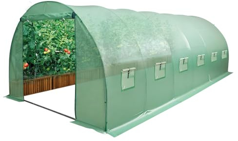 KMS A277-034 Foxhunter plenty-galvanized polytunnel greenhouse with stainless steel frame, 6 sections, 6m x 3m x 2m