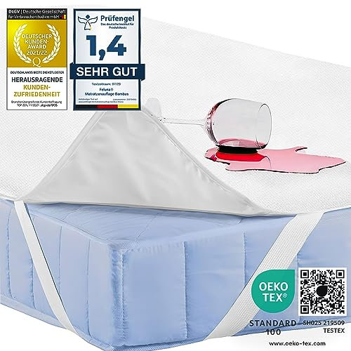 Feluna wasserundurchlässige Matratzenauflage wasserdichter Matratzenschoner aus Bambusfaser 100x220cm