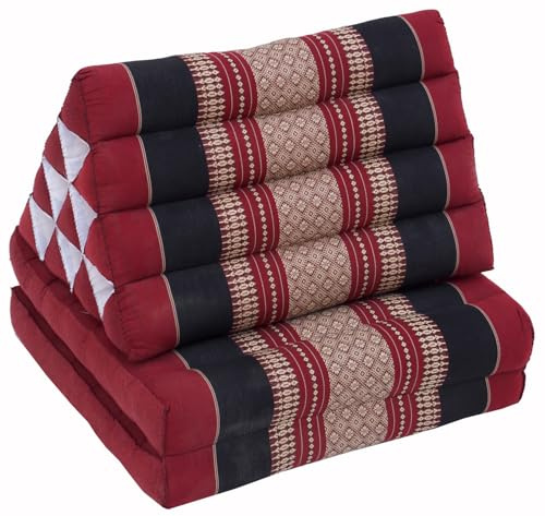 Guru-Shop Cuscino Tailandese, Cuscino Triangolare, Kapok, day bed con 2 Cuscini - Rosso Scuro/nero, 30x50x120 cm, Cuscino Thai / 2 Supporti