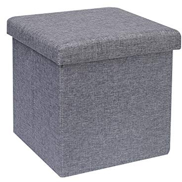 Bonlife Sitztruhe mit Stauraum Couch Hocker Kinder Aufbewahrungsbox Grau Faltbare Truhe Fusshocker Gepolstert Sitzbox mit Deckel 30x30x30cm