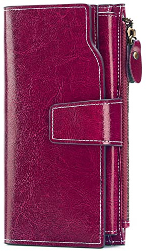 SENDEFN Ladies Purse,Large Capacity Genuine Leather Women's Wallet with Multiple Card Slots