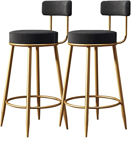 Velvet Barhocker, Vintage High Stool mit Rückenlehne und Fußstütze, gepolsterte Counterheighocker für Küchentheke (Set von 2)