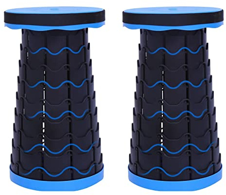 XUANYU Lot de 2 Tabouret Pliant Portable, Tabouret Ronde Ø 26 cm,Tabouret de Camping Télescopique, Tabouret de Pêche Télescopique, Hauteur en Réglable 6,5-45 cm, Charge Max. 200 kg (Bleu-Noir)