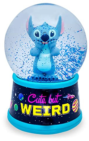 Disney Lilo & Stitch söt men konstig upplyst snöglob med virvlande glitter display bit | 15 cm lång