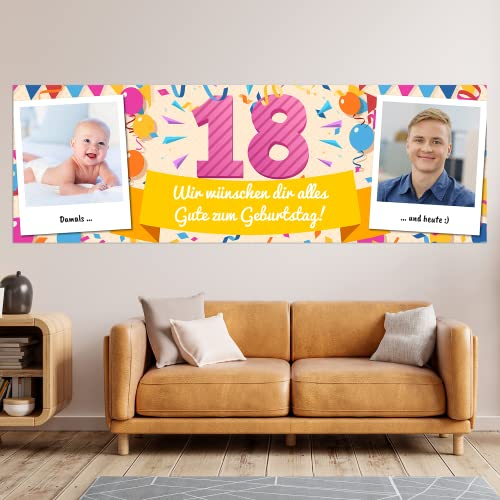 Geburtstags Jubiläums Banner - personalisiert mit Deiner Jahreszahl & Texten & Fotos | XL - Format (Pink)