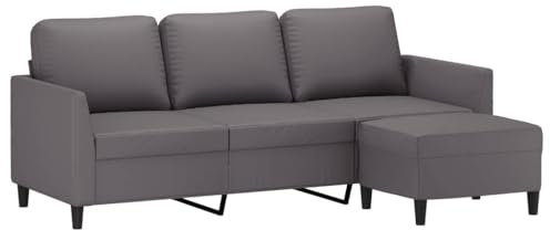 vidaXL Sofa 3 Sitzer, Couch mit Fußhocker, Liegesofa für Wohnzimmer, Polstersofa Sessel Relaxsofa Loungesofa Relaxcouch TV Sofa, Grau Kunstleder