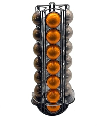 Miuly Coffee Capsule Holder For Nespresso Vertuoline, Coffee Capsule Stands Rotating Pod Rack holds 35 Nespresso Vertuo Pods, Black