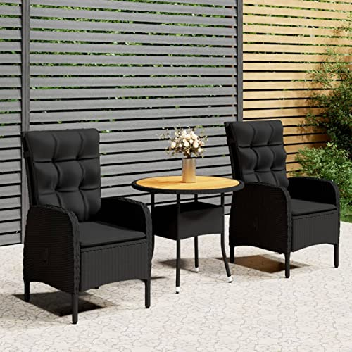 Chaduof Mobilier de Bistro de Jardin 3 pcs Résine tressée Noir,Mobilier À Dîner De Jardin,Ensemble À Dîner D'Extérieur,Salons De Jardin Exterieur