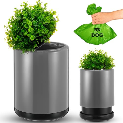 Jingmore Dog Poop Trash Can Outside 13 L/ 3. 4 Gal Dog Waste Trash Can with Lid, Plant-Styled, Double-Layer Design, Outdoor Garbage Container for Front Porch Backyard Office Patio(Grey)