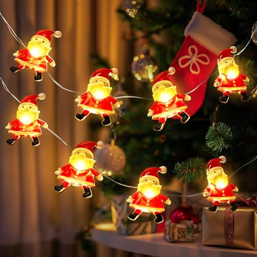 Coquimbo Guirlande Lumineuse Noël, 3M 30 LED Père Noël à Pile, Décoration Intérieur Extérieur pour Sapin Chambre Cheminée Fête Mariage Jardin