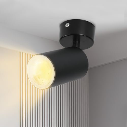 MKKM Deckenstrahler 1 Flammig Schwarz,Schwenkbar Deckenstrahler Spotleuchte Wandspot, GU10 (ohne Leuchtmittel) Retro/Vintage Deckenleuchte 230V Schwarz für Wohnzimmer Schlafzimmer Küchen