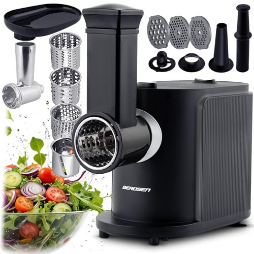 Berdsen Fleischwolf Elektrisch Set Mit Aufsätzen Zubehör Wurstaufsatz Lochscheiben Schredder 300/800W Schwarz