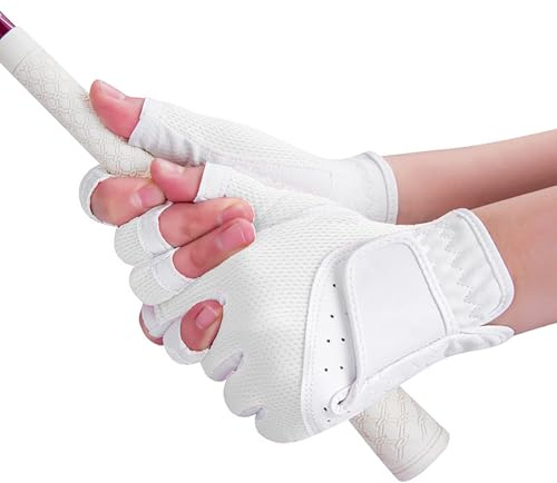 OhMill Paire de gants de golf sans doigts pour femme, main gauche et droite, avec paume antidérapante, blanc, 1 paire, taille M