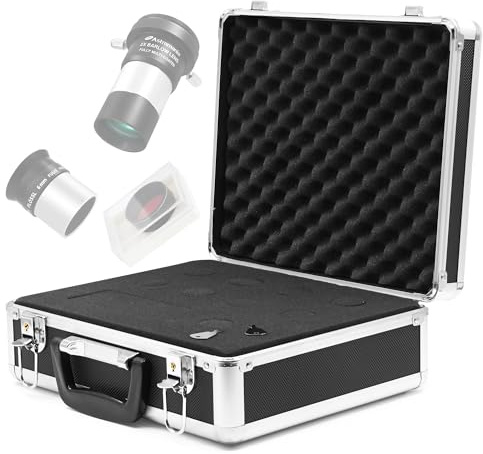 Astromania 1.25 Inch Telescope Eyepiece Case Fit Telescope Eyepiece, Filter, Barlow Lens, Diagonal Mirror and Other Telescope Accessories, Metal Aluminum Sturdy Carry Case for Better Astronomical