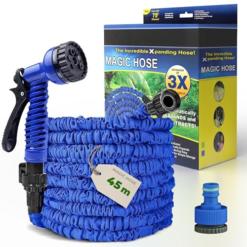 Flexibler Gartenschlauch 45m mit 7-Modus-Bewässerungsdüse, Schnellanschluss und Anti-Verwicklung-Design - Robust, leicht und einstellbar für verschiedene Outdoor-Bewässerungsbedürfnisse