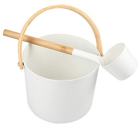 Seau de sauna rétro en aluminium avec louche, 5 l, blanc style A