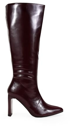 BOSANOVA Botas Altas para Mujer con Efecto acharolado Suela Plana con Acabado en Punta y tacón Alto de 9 cm. Cierre con Cremallera Interior. Calzado para Mujer Burdeos 38