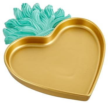 Baroni Home Vaciabolsillos Sagrado Corazón con llama, bandeja para joyas de resina dorada, bandeja decorativa ex-voto, idea regalo, 17 x 22 x 2 cm (oro llama turquesa)