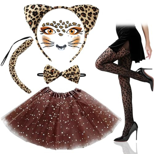 Animal Costume Set for Girls Women Tutu Skirt Accessories Fancy Dress | Animal fancy dress kit with tutu skirt headband nose tail matching accessories and face stickers