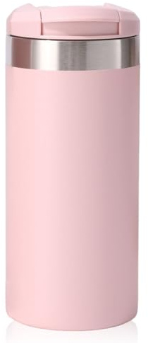 Insulated Travel Mug 350ml, Leakproof Stainless Steel Thermal Cup with Flip Lid - Keeps Hot 8 Hours/Cold 12 Hours, Vacuum Flask for Car, Office, Gym, Camping (Pink)