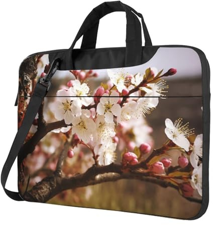 BYPPJGH Plommonträd blomster laptop axelväska för män kvinnor portfölj messengerväska med remhandtag vattentät laptop ärmväska, Svart, 15.6 inch