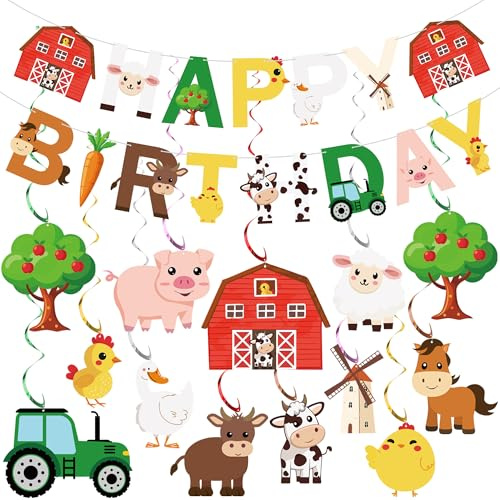 Tazuxetuqe 50 Pezzi Animali Fattoria Decorazioni Festa Allegro Compleanno Striscione E Pendenti Spirali Tema Animale Foglio Festoni per Celebrazione Compleanno Tema Agric