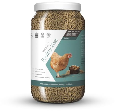 Verm-X Poultry Zest for Recovery After Moulting. Restores and Maintains Condition for Chickens, Ducks, Geese and Turkeys. Vet approved. UFAS assured. Safe to Eat Egg Whilst Feeding., Clear