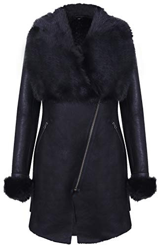 Women's Black Suede Merino Sheepskin Leather Coat with Toscana Collar 2XL